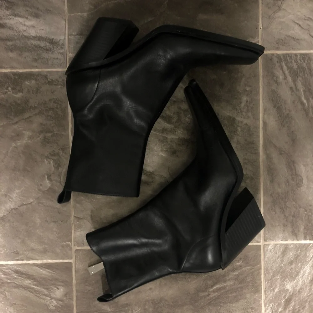 Zara leather heeled cowboy boots squared toe - Picture 5 of 5
